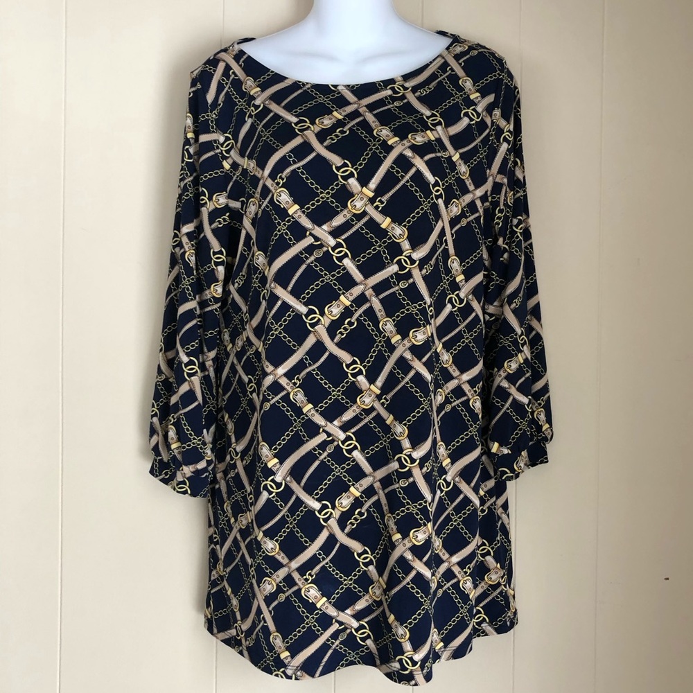 Ann Taylor Top Tunic Shirt Chain/Belt Pattern
